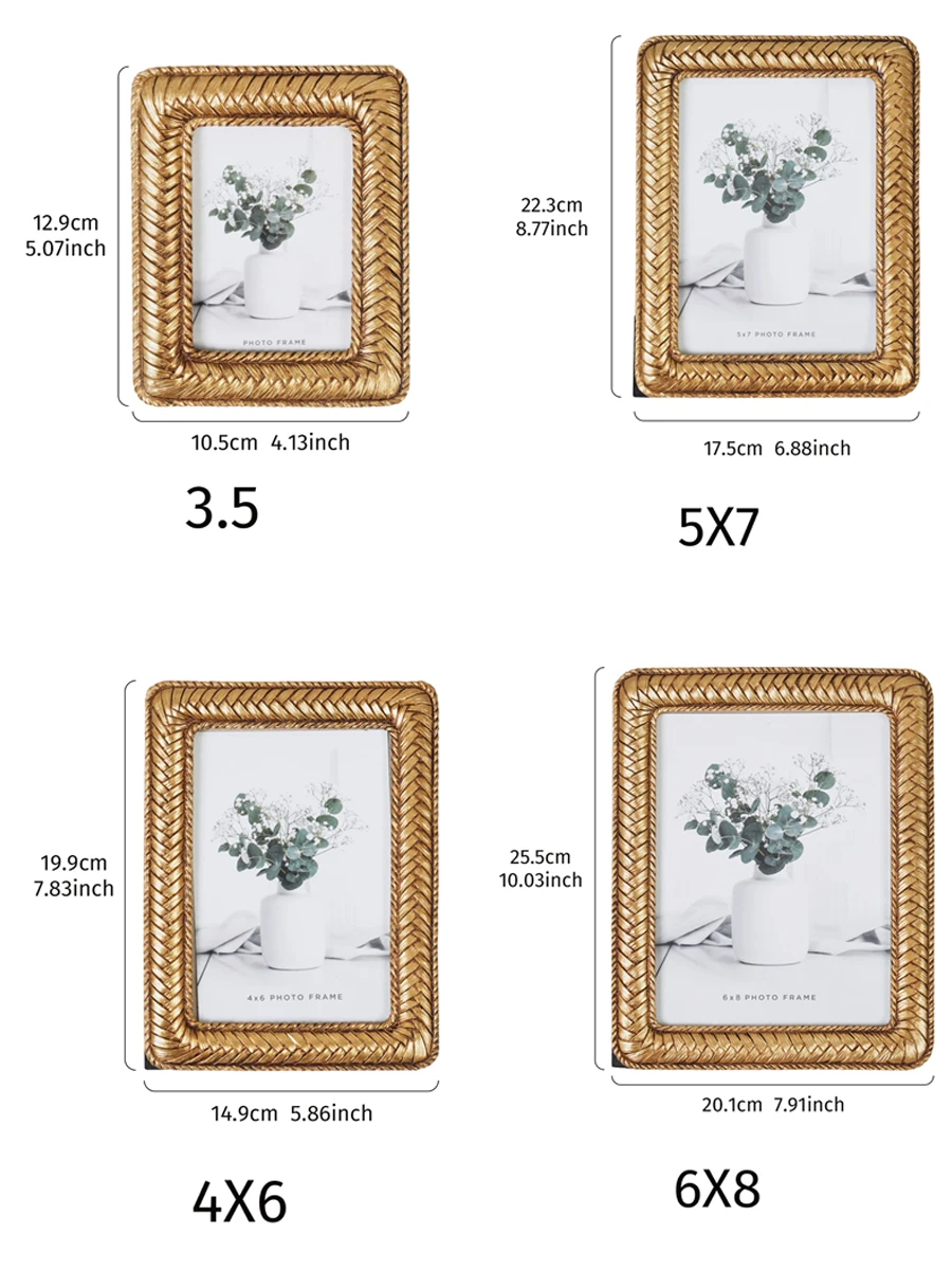 إطار صورة منسوج - ذهبي مثالي لغرف المعيشة وحفلات الزفاف وأعياد الميلاد أو كهدية مدروسة للذكريات