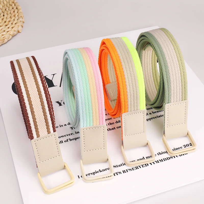 Nylon Canvas Women's Student Non Punching Elastic Stripe Belt Korean Fashion Casual Trend Denim Work Pants Belt