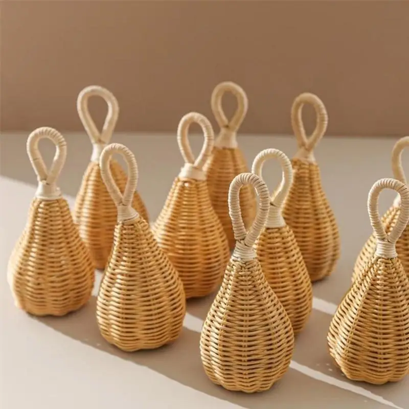 F62D HandWoven Baby Rattle with Soothing Bells Crochet Rattan Rattle Handbell Toy for Infant Hand and Eye Coordination