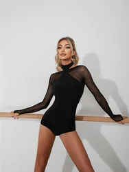 ZYMdancestyle Latin Dance Body Top Mesh Fabric with Beautiful Neck Design Open Back Look ZYM X-Back Bodysuit #2248