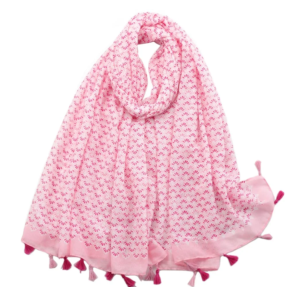 

2023 New Fashion Grass Pattern Tassel Scarf Shawls Women Soft Foulard Floral Wrap Hijab Free Shipping