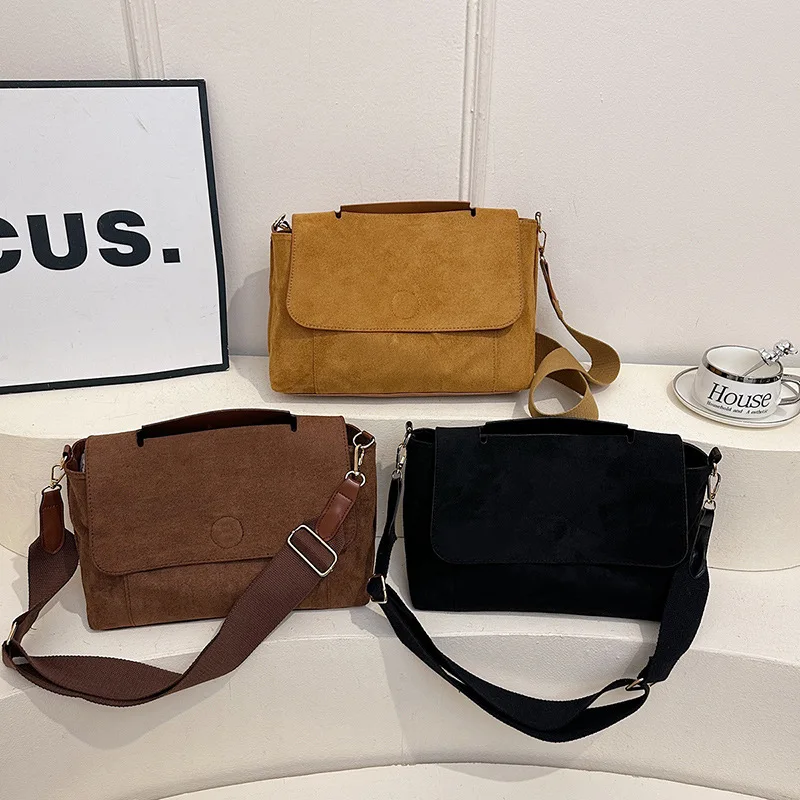 DHL30pcs Crossbody Bags Matte Deerskin Velvet Plain Large Capacity Cross Long Handbag Winter