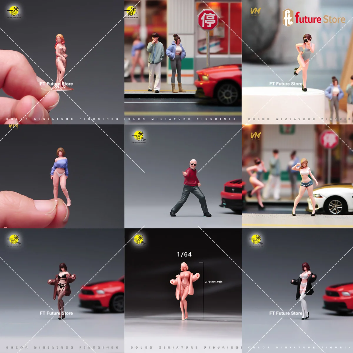 Painted Miniature 1/87 1/64 1/43 1/24 1/18 Naughty Cute Beauty Girl Old Man Figure Model 3D Mini Doll Props For Cars Display