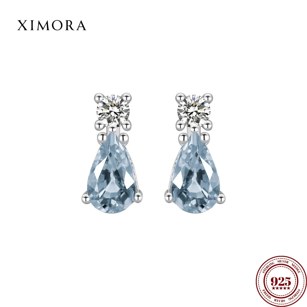 

XIMORA S925 Sterling Silver Drop-Shaped Aquamarine Zirconia Stud Earrings for Women Exquisite and Fashionable Earrings Gifts