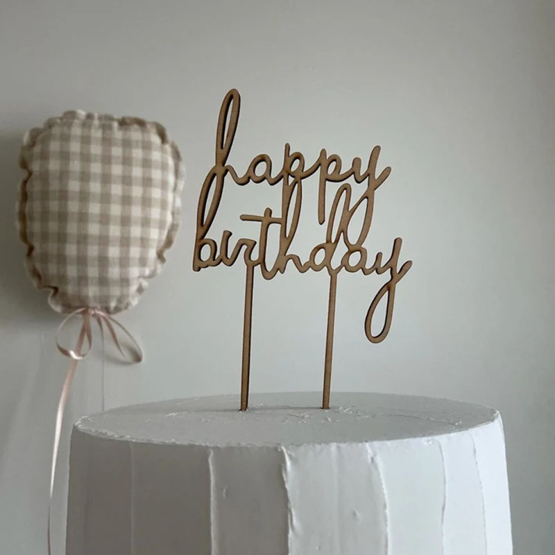 YOMDID 1 Stück hölzerne Geburtstagskuchen-Einsteckkarte, fröhlicher Kuchenaufsatz, perfekt für Geburtstagsparty-Dekoration und Dessert-Tisch zum Anziehen – Detail 11