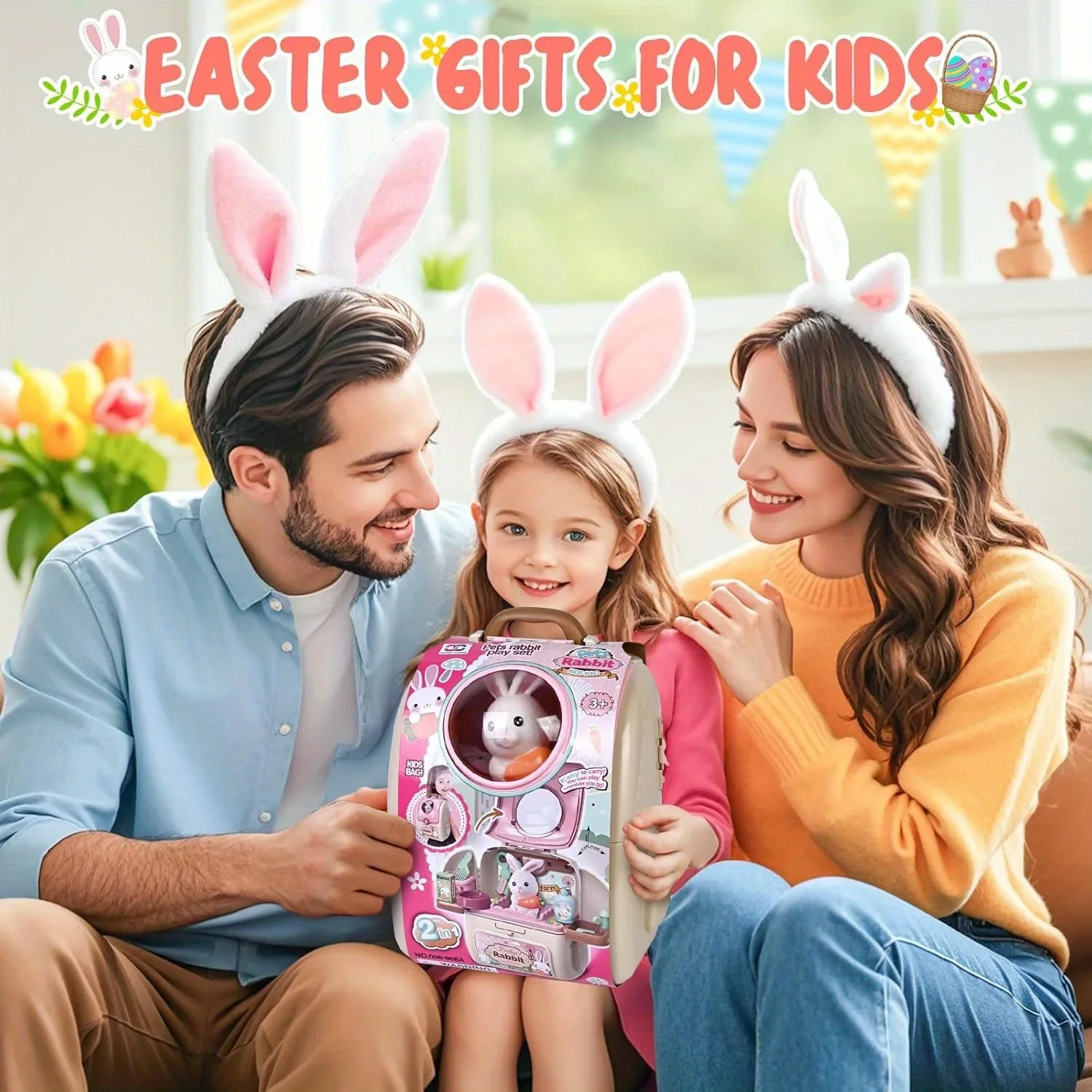 Pet Care Pretend Role Toys,Pet Bunny Carrier Backpack Toy Gifts,Bunny & Storage Backpack, Bunny Toys for Kids 3-6 Years Old