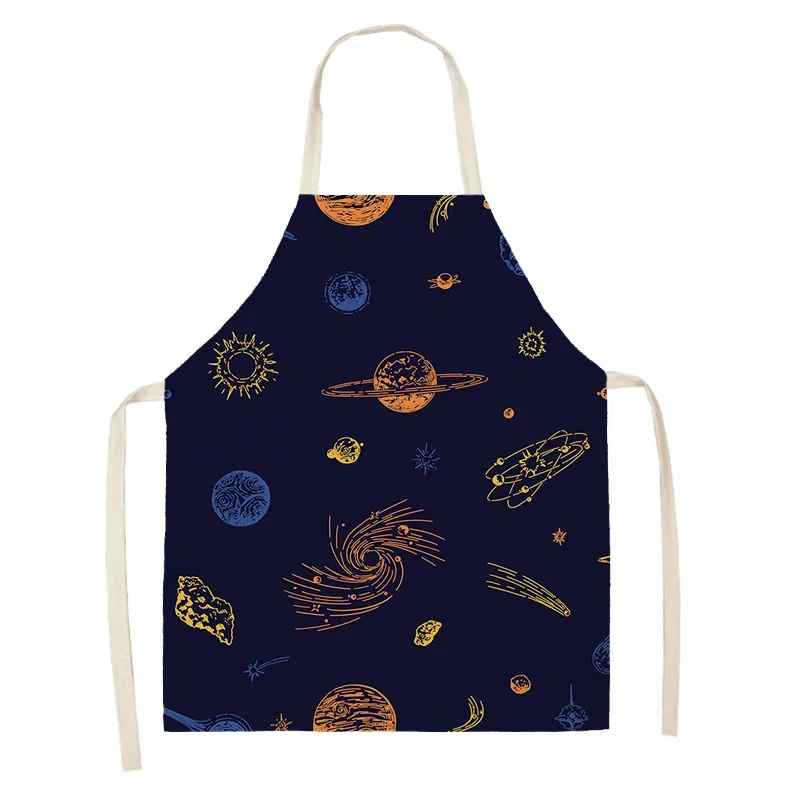 Tablier de Cuisine en Lin Imperméable pour Femme et Enfant, Grande Taille, Style Boho, Demi-Travail, Café, Univers Abstrait Simple et Moderne