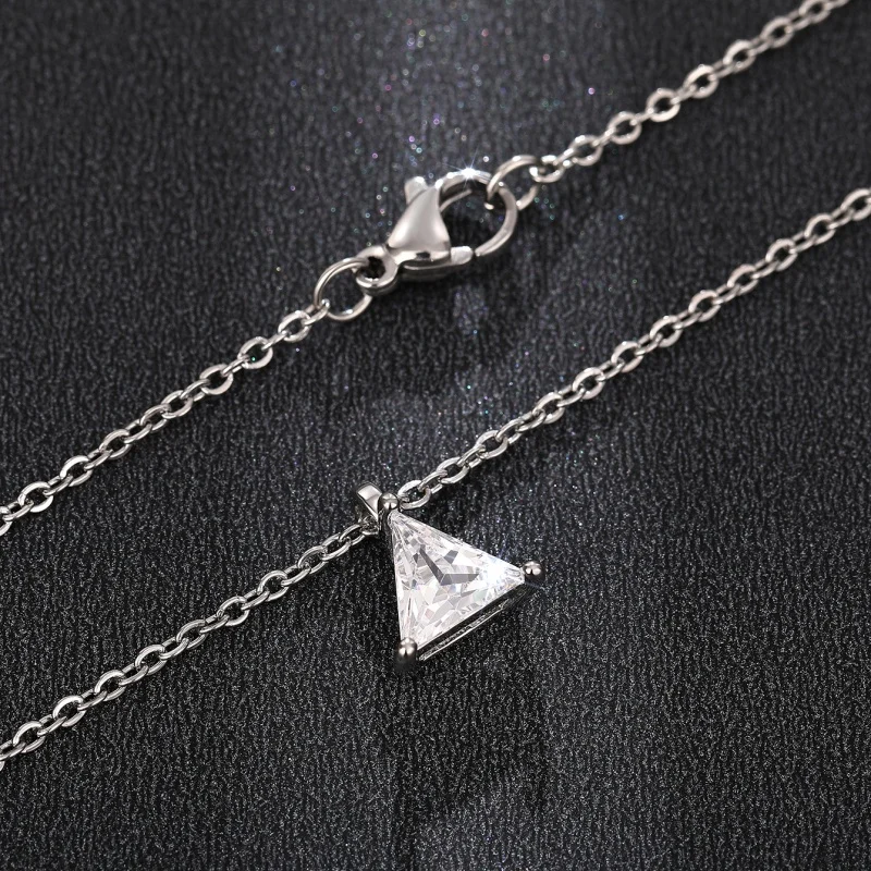 2026 Simple Stylish Gold Color/Silver Color Pendant Necklace with Triangular Cubic Zirconia Classic Female Wedding Accessories