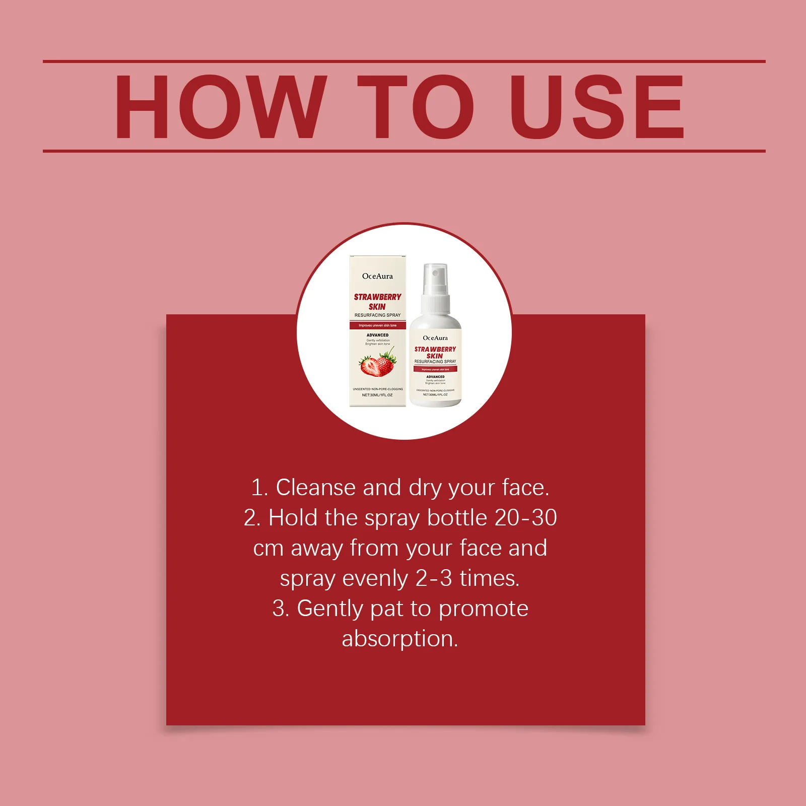 OCEAURA Spray idratante per il viso alla fragola Allevia la secchezza Idrata Illumina Migliora l'elasticità Sbiancamento Rinfrescare il viso Spray lenitivo