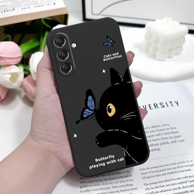 Cat Butterfly Phone Case For Samsung Galaxy S25 S24 S23 S22 S21 S20 S10  Ultra Plus FE Note 20 Ultra 10 Plus Cover