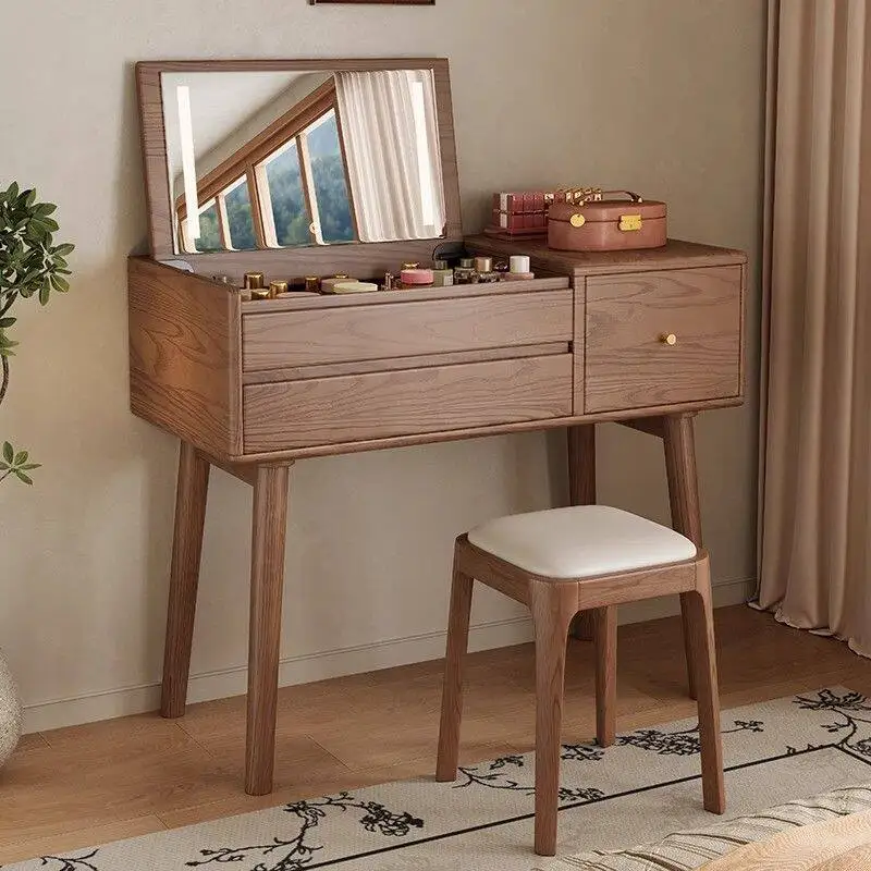 

Flip Mirror Storage Vanity Tables Wood Lock Simple Chair Drawers Dressers Makeup Girl Jewellery Coiffeuse De Chambre Furniture
