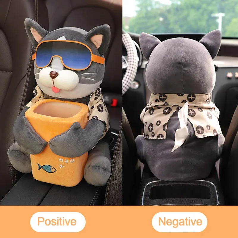 

Creative Cartoon Plush Tissues Storage Box For Car Trash Can Solution Car Tissues Holder Leakproof A