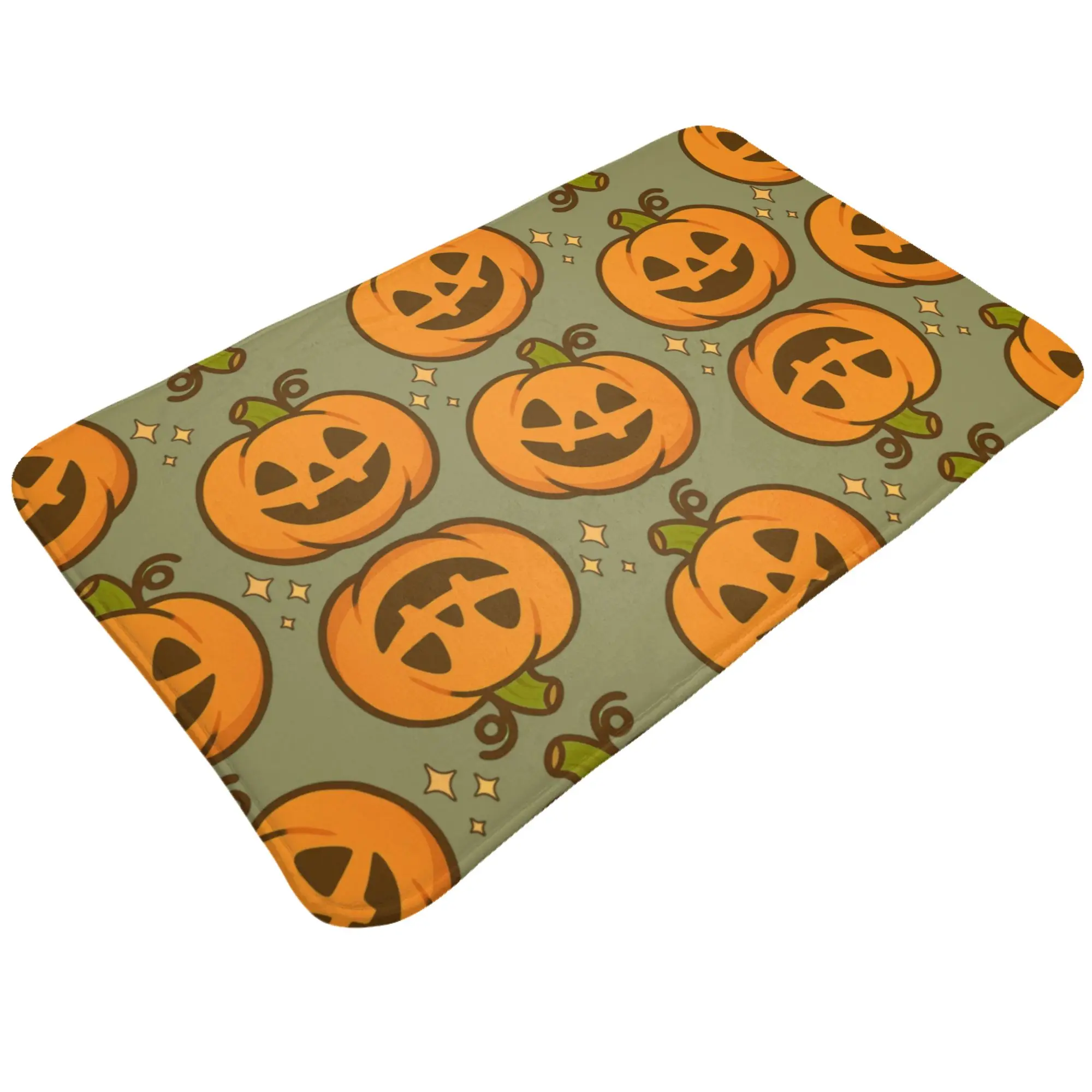Retro Halloween Pumpkin Repeat Pattern Non-slip Mat Bath  Absorbent Doormat Home Decoration