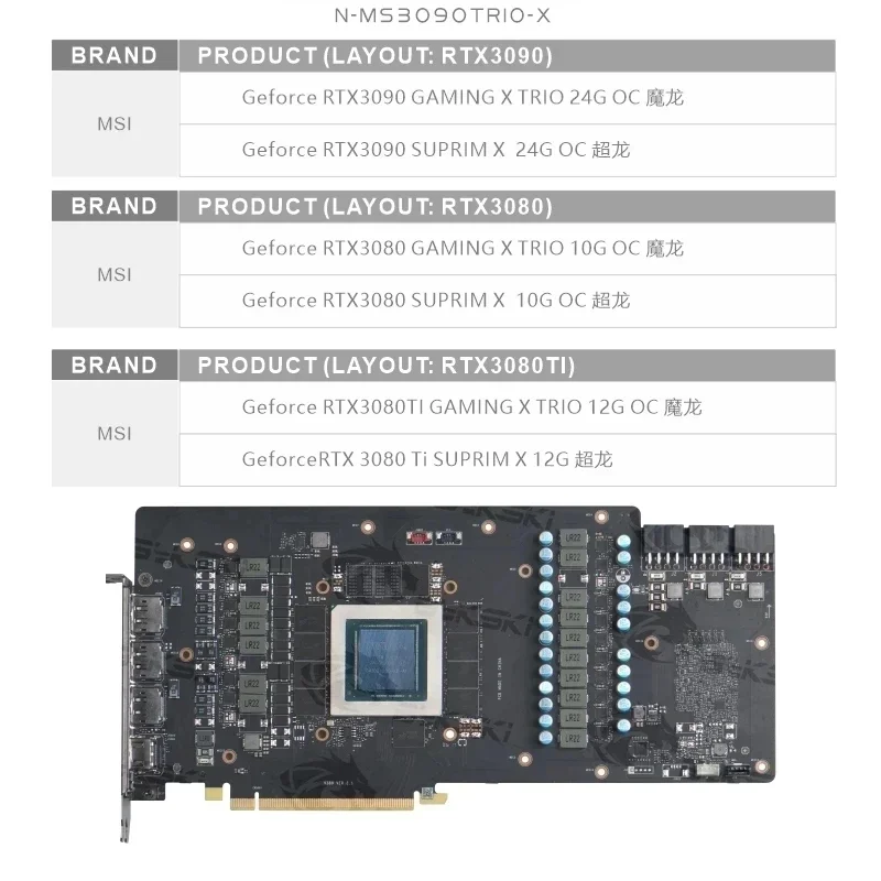 Bykski GPU Water Block For MSI RTX3090/3080/3080ti Gaming X TRIO/Suprim X,VGA Copper Radiator,12V/5V RGB M/B SYNC N-MS3090TRIO-X