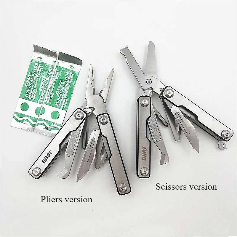 BHBT EDC Mini Multitool 8 in 1 Keychain Multi Tool Pliers Scissors with Window Breaker for Outdoor Survival Gifts for Men