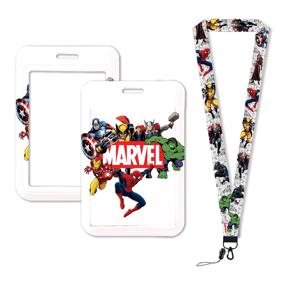 Disney Superhero ID Card Holder Lanyards Men Business Neck Strap Credit Card Case The Avengers Boy Badge Holder Retractable Clip