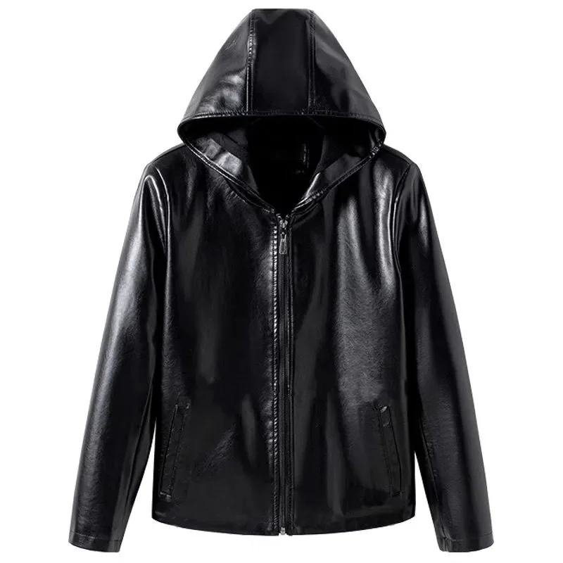 Unsplitting Skin Motorcycle Leather Jacket Female Autumn Winter Women's Leather Clothing Korean Version Loose Hooded Casual Coat