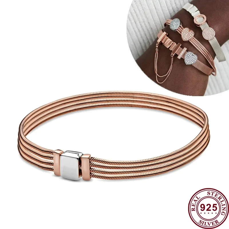 Hot Selling 925 Silver Reflexions Series Woven Mesh Original Women's Logo Multi Loop Watch Bracelet Wedding DIY Charm Jewelry