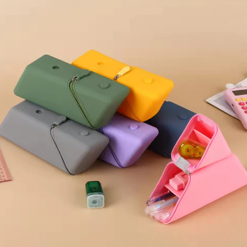 مقلمة من السيليكون حامل قلم ذو سعة كبيرة أدوات مكتبية مستطيلة متدرجة قابلة للتوسيع حقيبة أقلام رصاص عمودية مستلزمات مكتبية #1