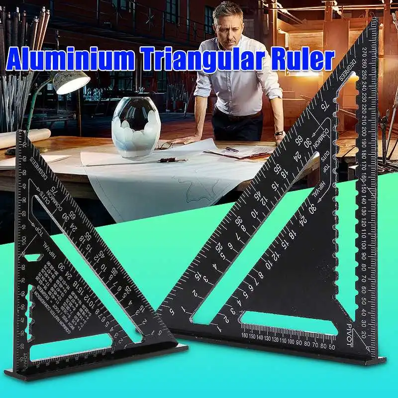 Angle Ruler 7/12 inch Metric Aluminum Alloy Triangular Measuring Ruler Woodwork Speed Square Triangle Angle Protractor
