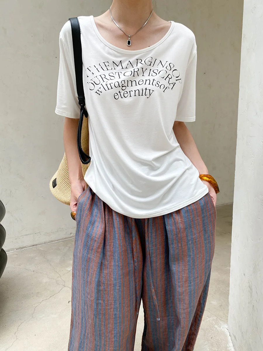 Sommerliches Damen-T-Shirt mit lässigem und modischem Design, Nischen-Design mit Buchstaben-Print, Rundhalsausschnitt und kurzen Ärmeln – Detail 7