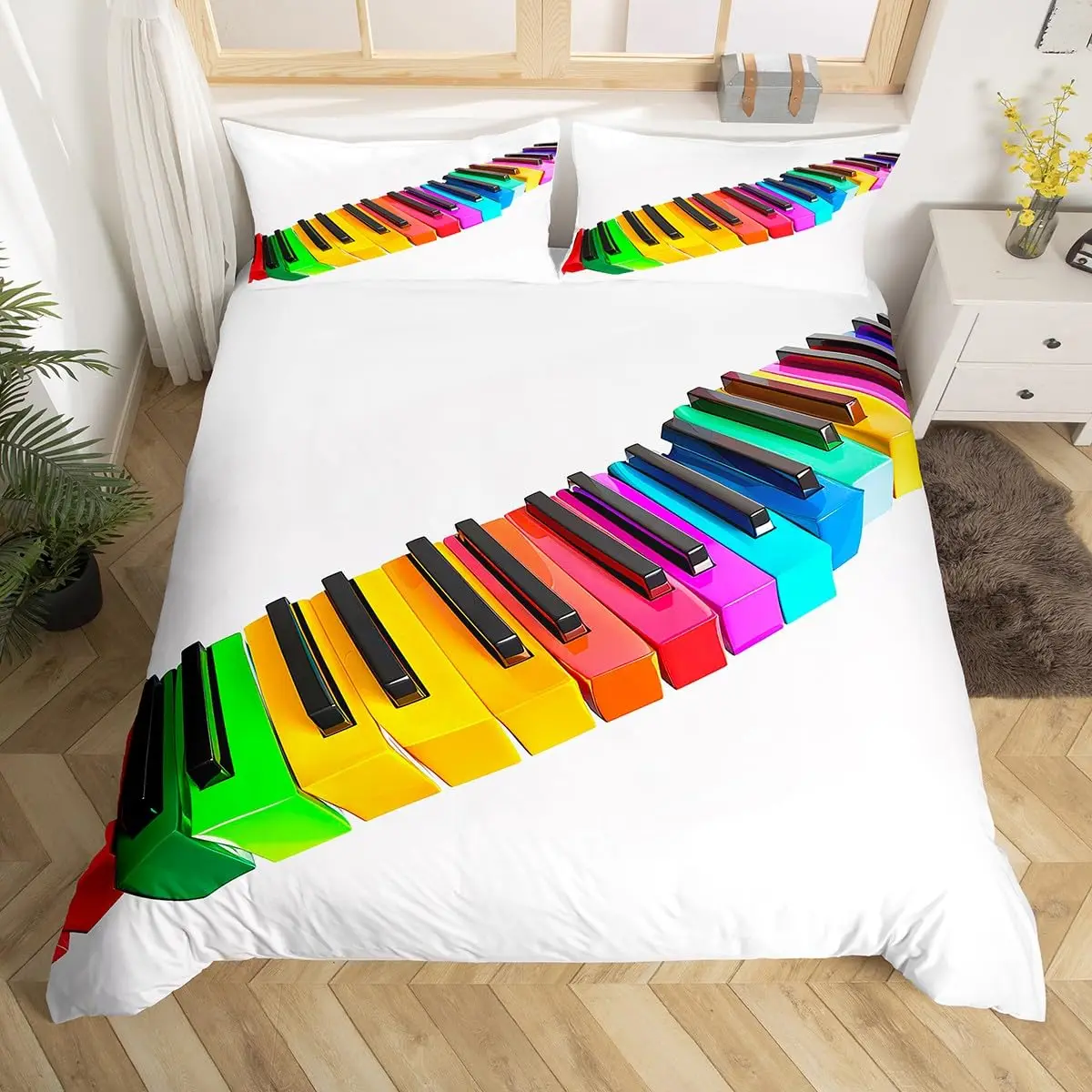 

Music Piano Keys Duvet Cover King Queen Piano Bedding Set Modern Musical Instrument Quilt Cover Black And White Comforter Cover