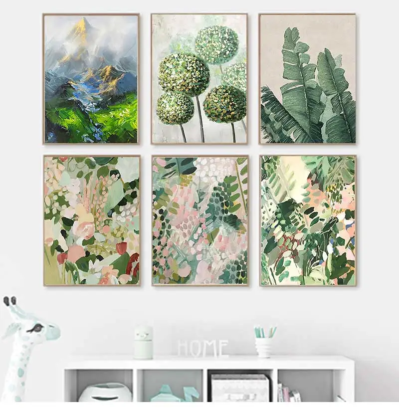 Scandinavian Classic Abstract Wall Art Large Modern Green Flower Oil Painting HD Poster Print Home Bedroom Living Room Decor