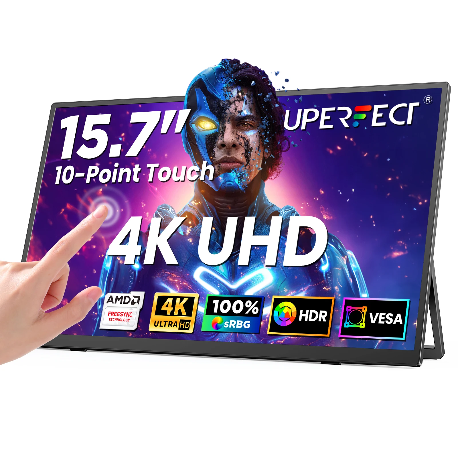 UPERFECT Touch Portable Monitor 15.7"4K UHD 3840x2160 350Nits HDR Travel display Second Screen For Laptop Mac PC Xbox PS5 Switch