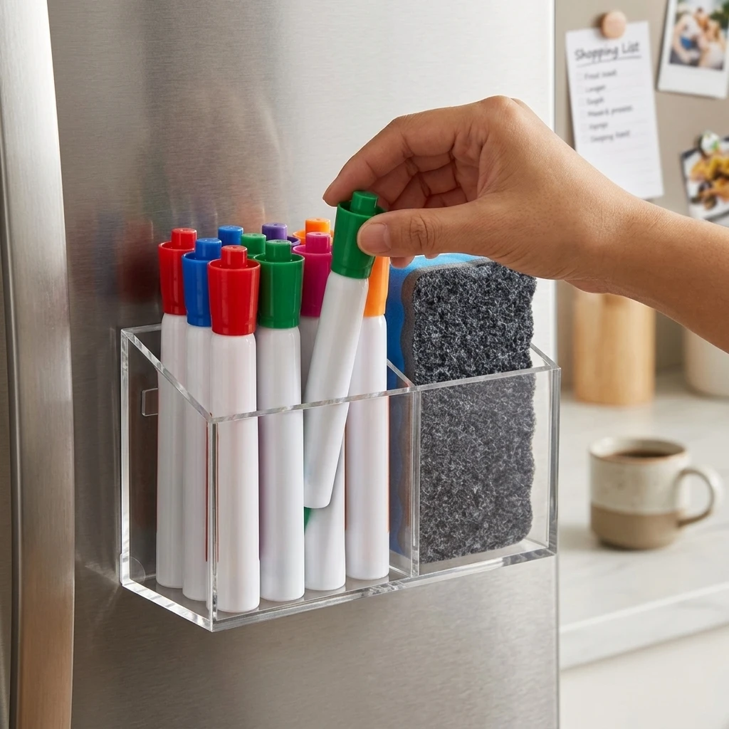 Clear Pen Holder Magnetic Marker Organizer for Fridge Kitchen Office Storage Acrylic Empty Stationery Caddy Non Slip Case