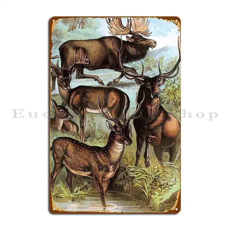 Moose Deer Elk Virginia Deer And Axis Vintage Chromolithograph Metal Plaque Poster Living Room Cinema Customized Tin Sign Poster