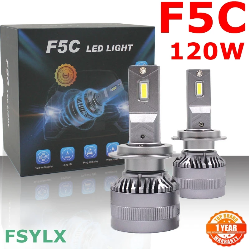 F5C 120W 12000LM H7 bombilla LED H7 kit de faros antiniebla H4 H7 H8 H11 H1 9005 9012 lámpara LED para coche bombilla para faros LED
