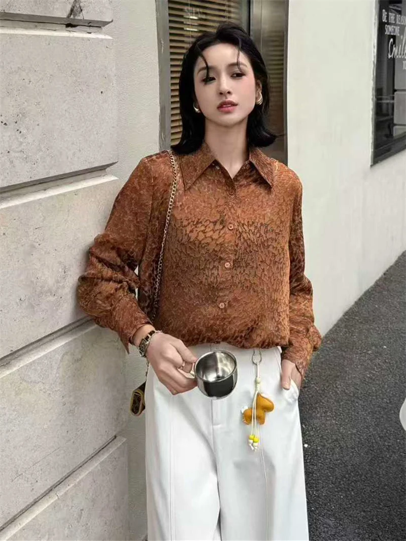 

Женская винтажная блузка с маленьким воротником и длинными рукавами, тонкая, свободная, дышащая, с цветочной вышивкой, больших размеров, для делового и повседневного стиля