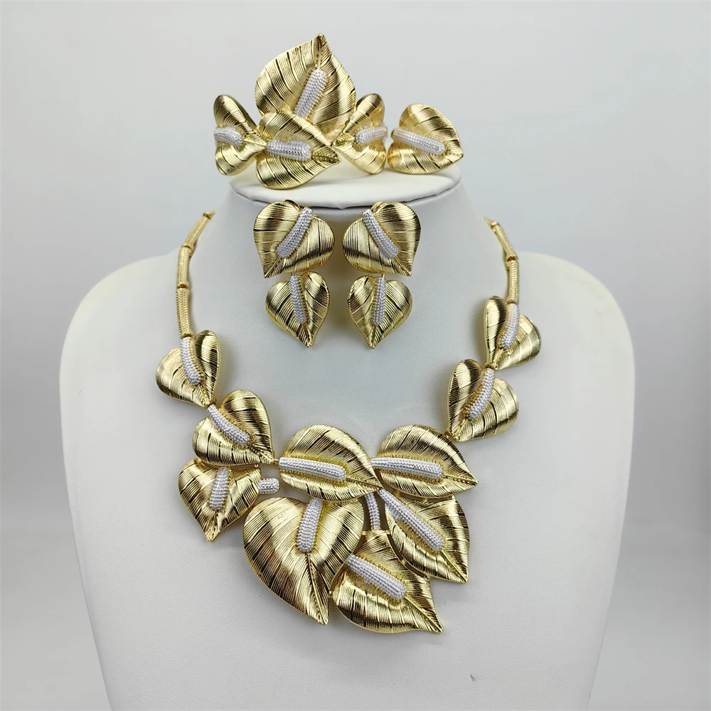 ESALE Fashion Women Jewelry Set Necklace Earrings Ring Bracelet 4Pcs/Set Dubai Italian Luxury Big Jewelry 2026 New Wedding Gift