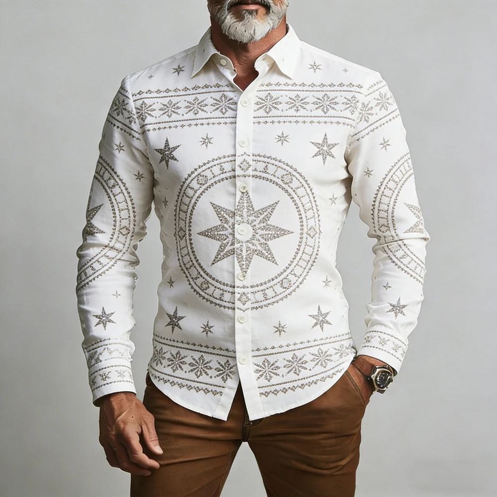 

Men's New Linen Christmas 3D Printed White Shirt Hawaiian Vacation Leisure Long Sleeve Family Party Shirt Men's Clothing For you