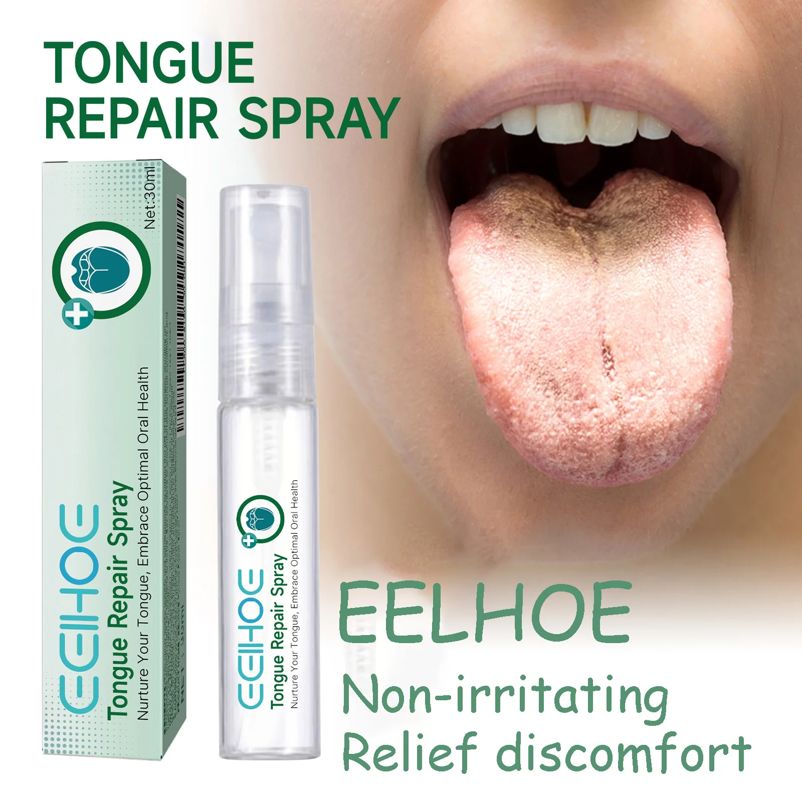 

Спрей для ухода за языком EELHOE: восстановление трещин, облегчение дискомфорта, устранение неприятного запаха изо рта, сокращение отеков, без раздражения.