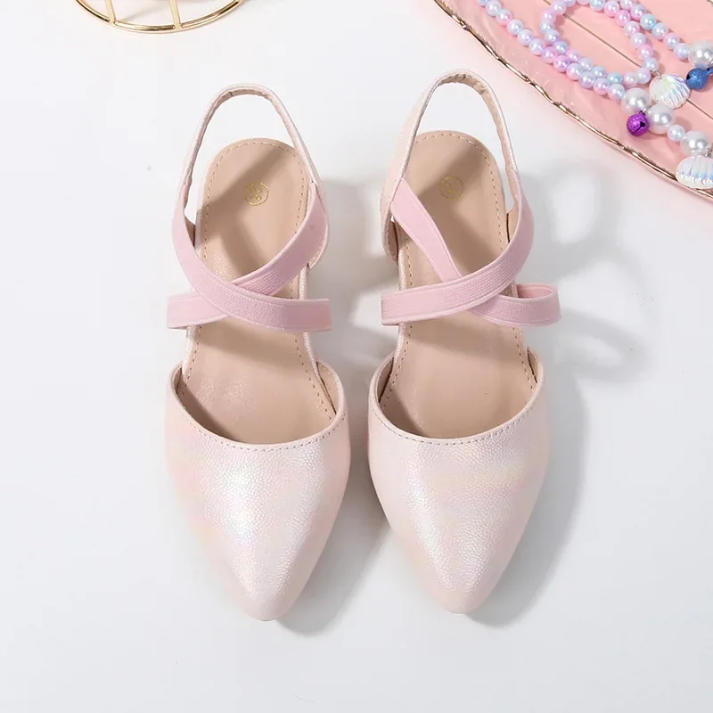Summer Kids Sandals Girls Pointed Toe Hollow Girl's High Heels Fashion Children Dress Shoes for Birthday Party