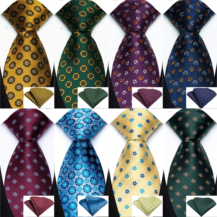 Herren Krawatte Einstecktuch Set Jacquard gewebt 8CM Floral Polka Dot Krawatte Einstecktuch Set für männliche Hochzeit Business Party Geschenk Zubehör