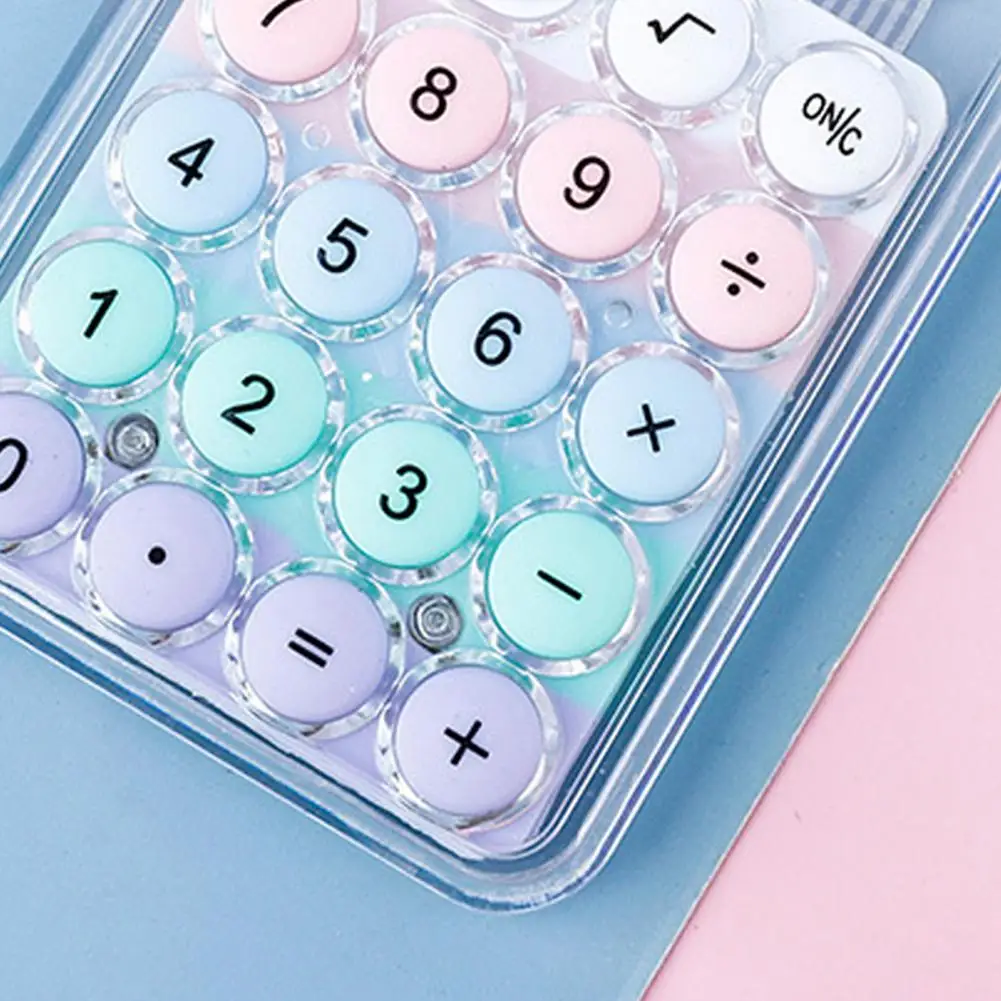 Kalkulator Mini kieszeń kolorowy kalkulator cukierków kolorowy ręczny kalkulator z wyświetlaczem Lcd duży okrągłe guziki dla studentów egzaminów