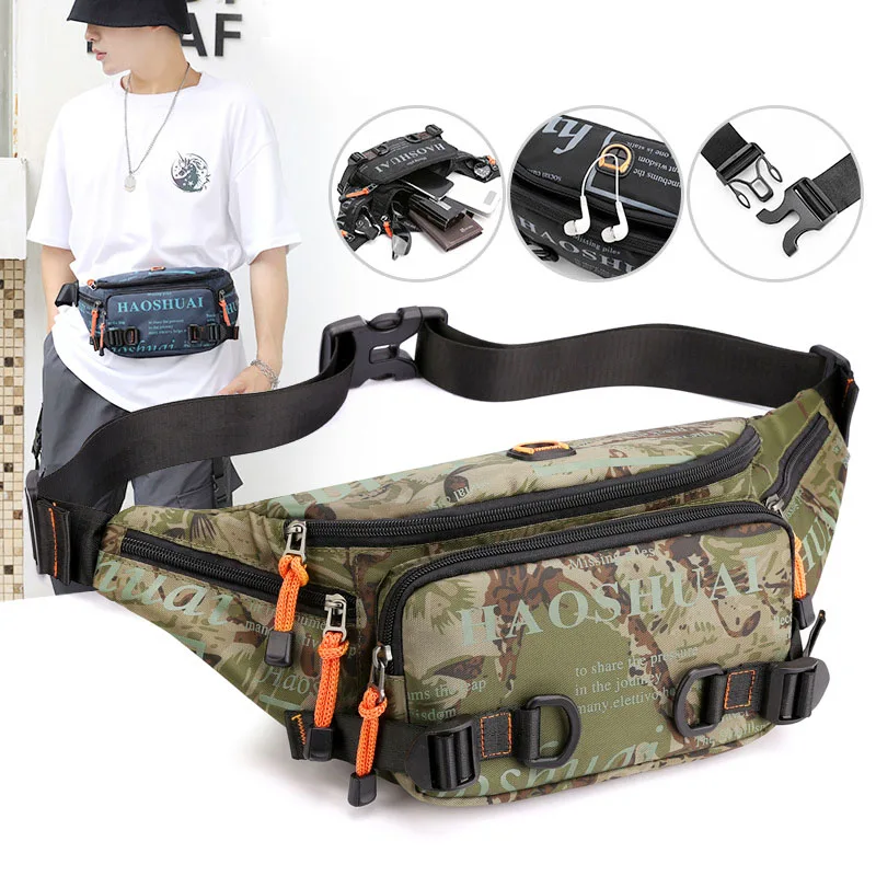 

Водонепроницаемая нейлоновая сумка на ремне высокой плотности, повседневная мужская сумка через плечо на груди, походная уличная поясная сумка