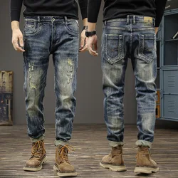 2023 Spring and Autumn New Fashion Trend Retro Ripped Jeans Men's Casual Elastic Comfortable High-Quality Large Size Trousers