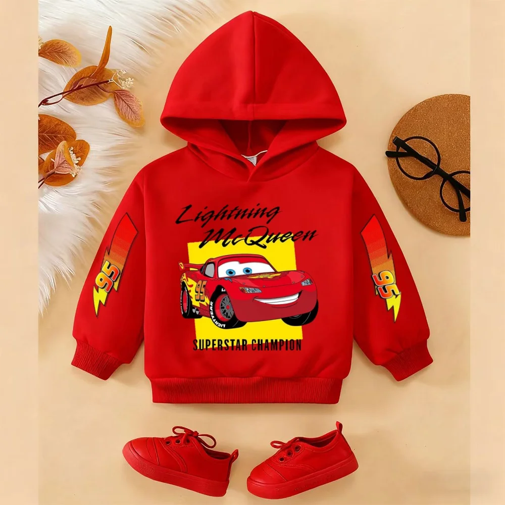 سويت شيرت كلاسيكي بقلنسوة للأطفال من Disney Car Lightning McQueen للخريف والشتاء كاجوال للجنسين #1