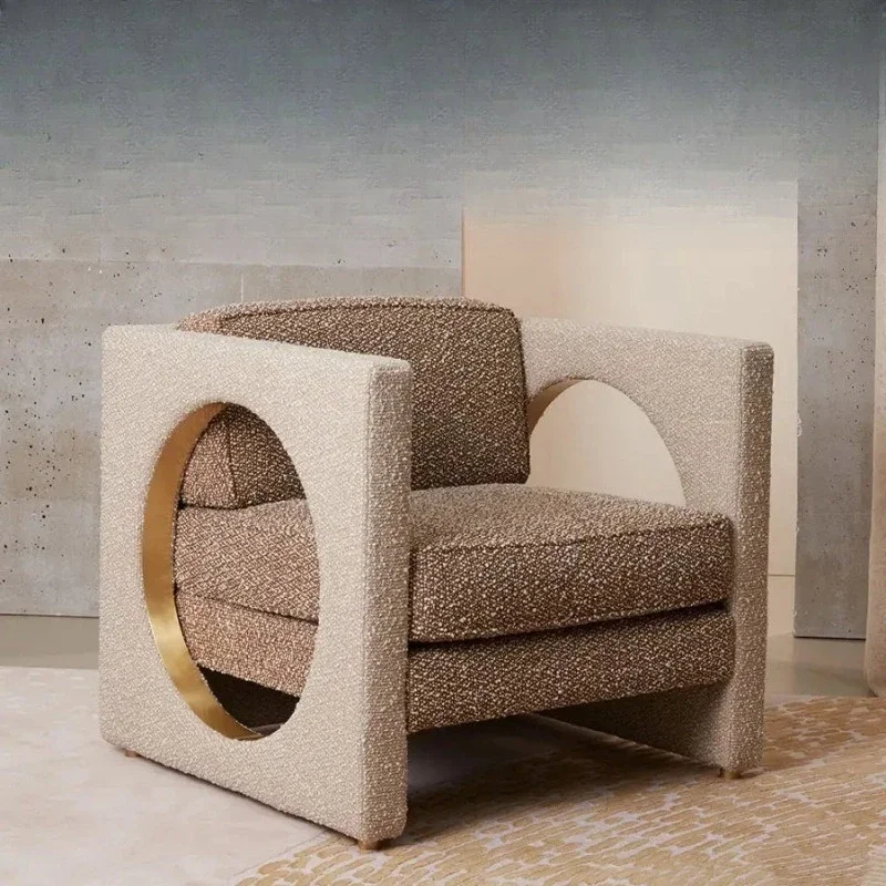 Niche designer light luxury fabric single sofa store living room art three-dimensional round single chair