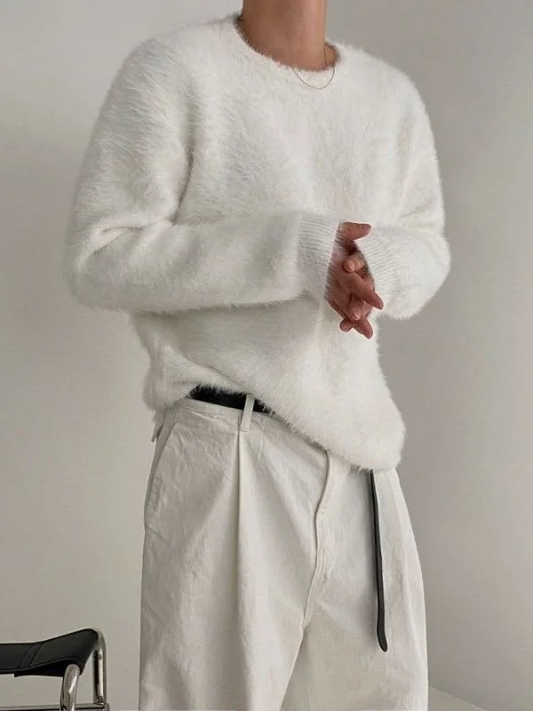 

TANGZ STUDIO Мужской осенне-зимний утепленный мягкий свитер свободного кроя с круглым вырезом, в корейском стиле, с длинными рукавами, из искусственного меха норки