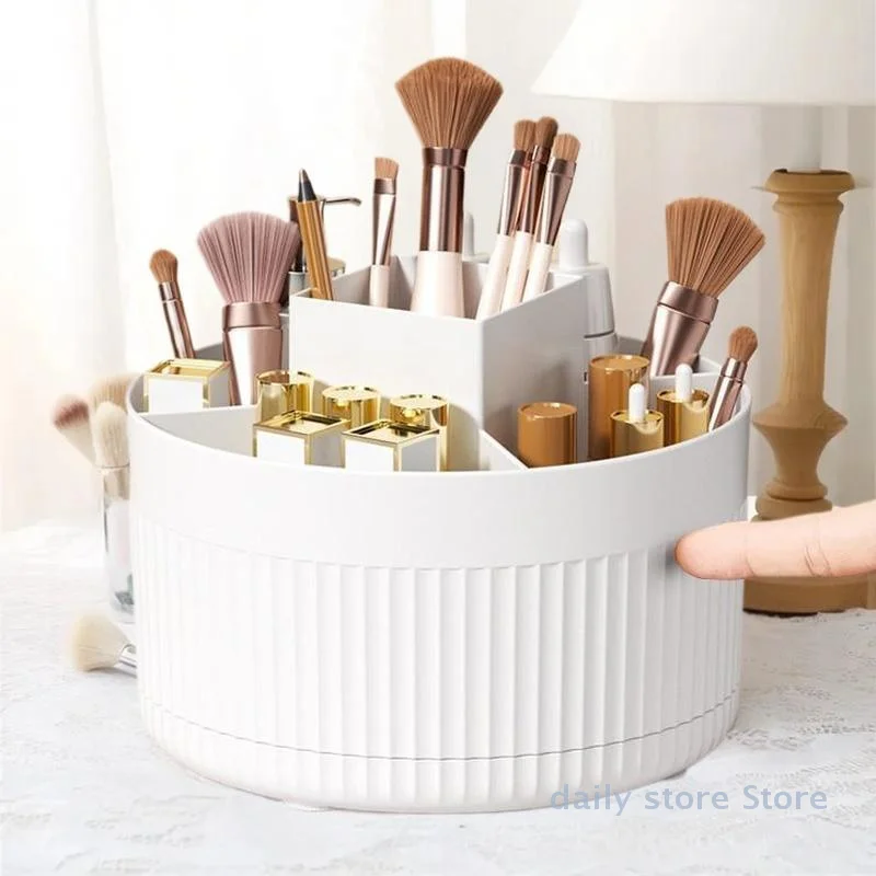 1 قطعة منظم فرش المكياج؛ 360 °   حامل مستحضرات التجميل القابل للدوران؛ حقيبة تخزين مكونة من 5 فتحات لسطح مكتب الغرور