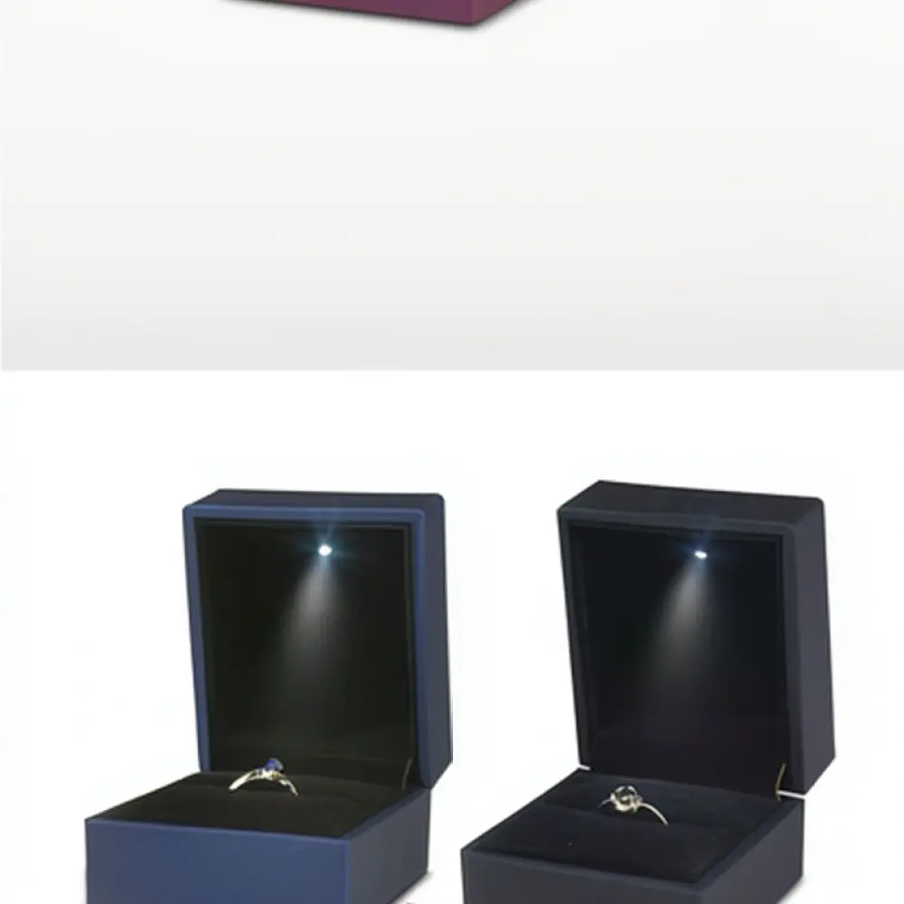Luxury LED Ring Box Jewelry Display Storage Case Illuminated Velvet Lining For Wedding Engagement Proposal Gift Holder