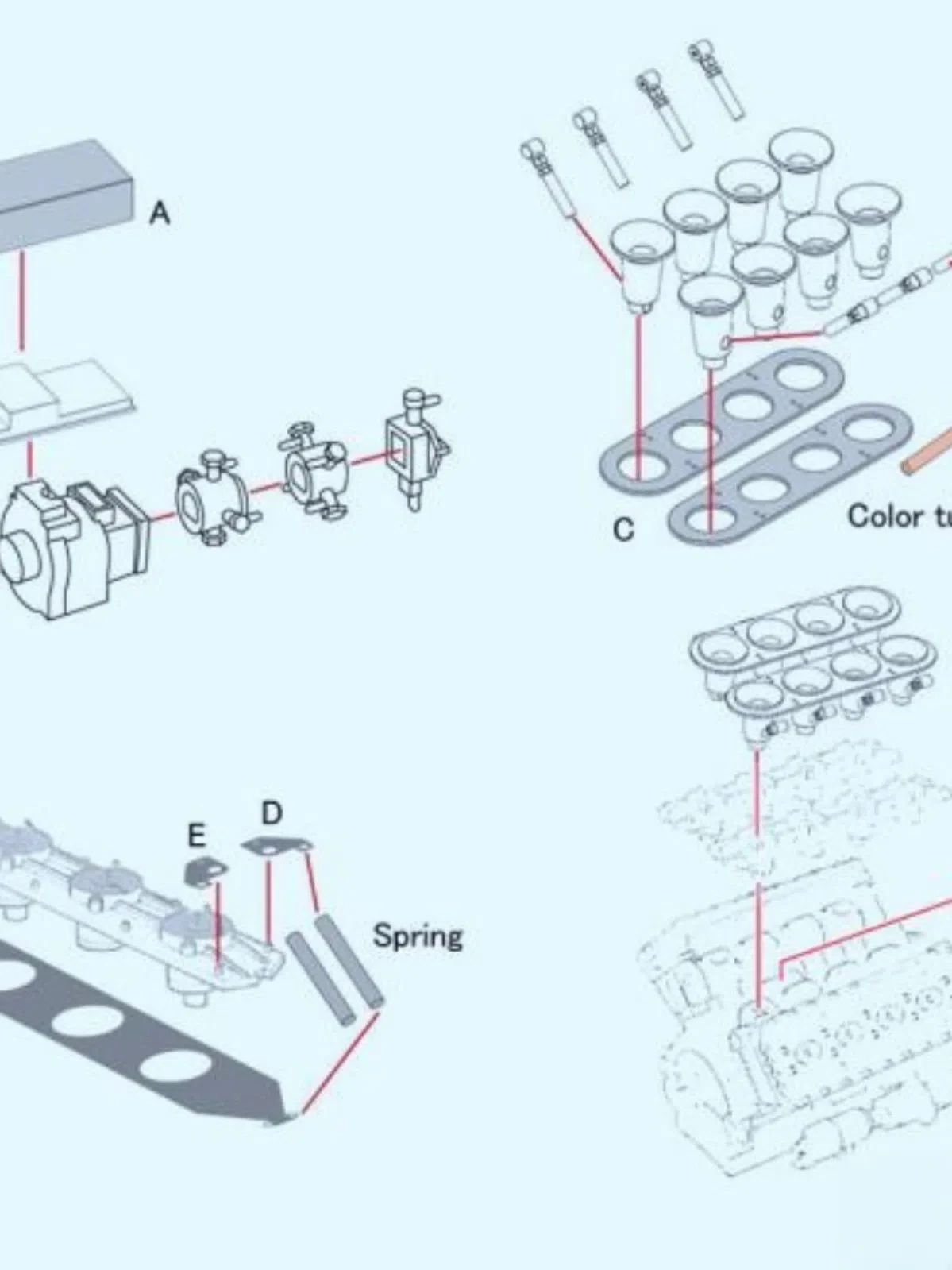 MFH 1:12 DFV Engine Intake Connected to Distributor P1182 Modifying and Assembling Model Accessories