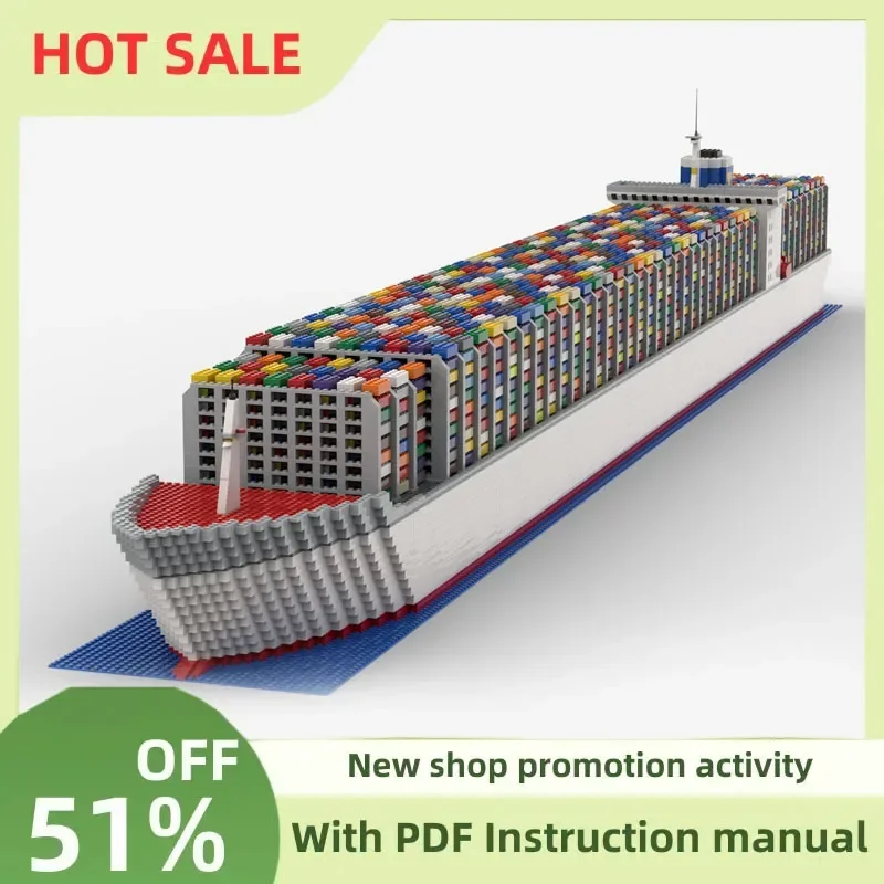New Technology Transportation Series Moc Container Ship V2 Model Assembling Custom Puzzle Diy Creative Ideas Kids Toys Gifts