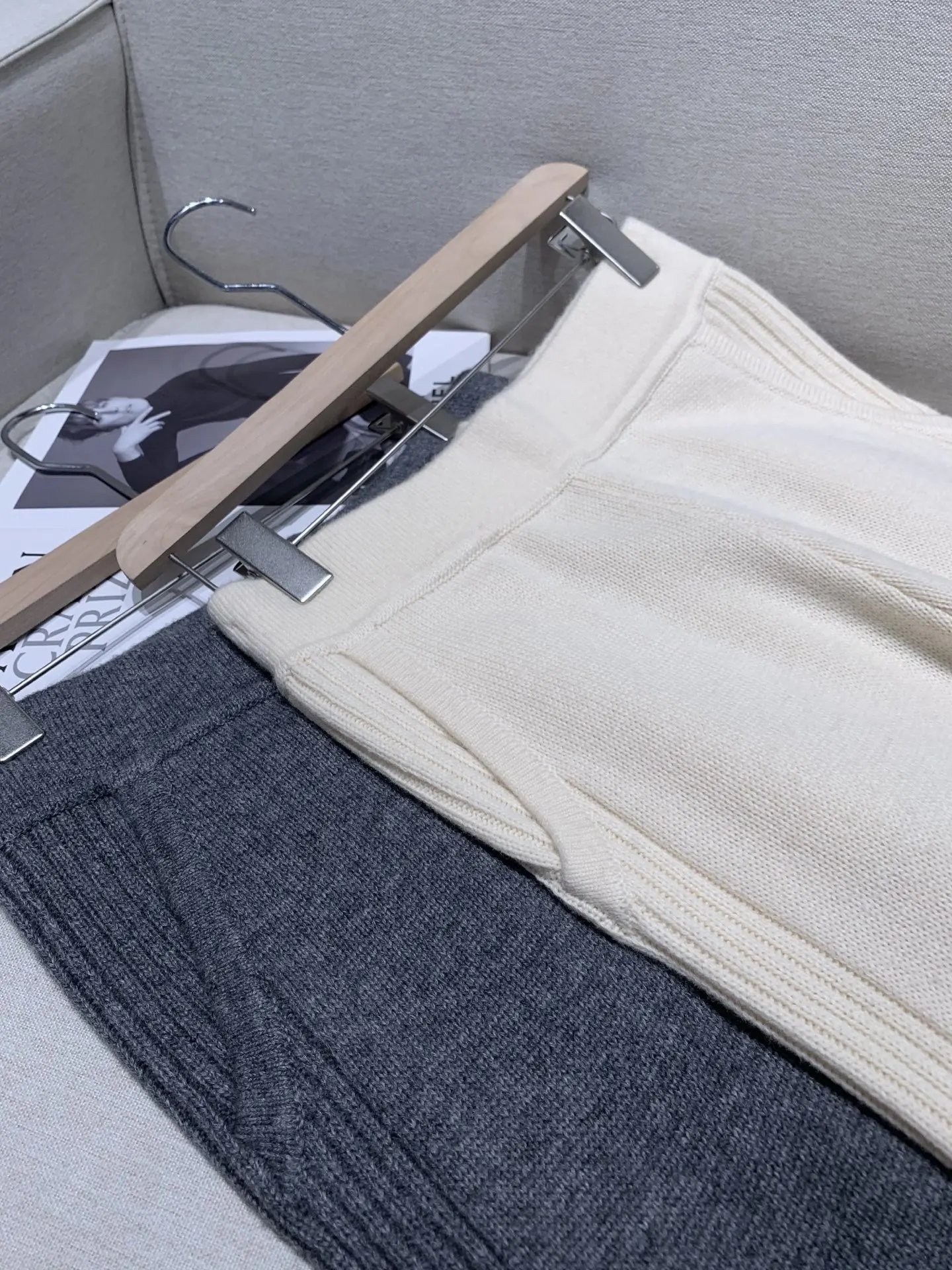 Women's 100% Wool Knitted Set High Neck Long Sleeve Cardigan + Elastic Waist Straight Trousers Loose Ladies Pants Suit