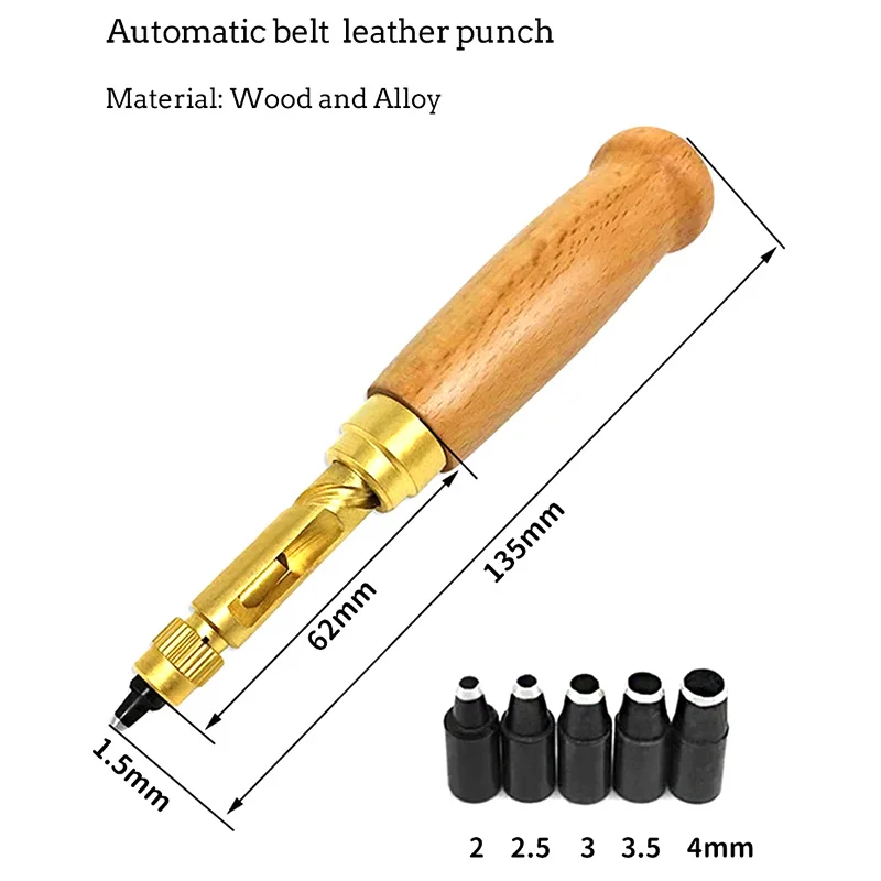 取り外し可能な自動ドリル付きスクリューパンチ,自動ベルト,革工具アクセサリー,6サイズのチップ,1.5〜4mm