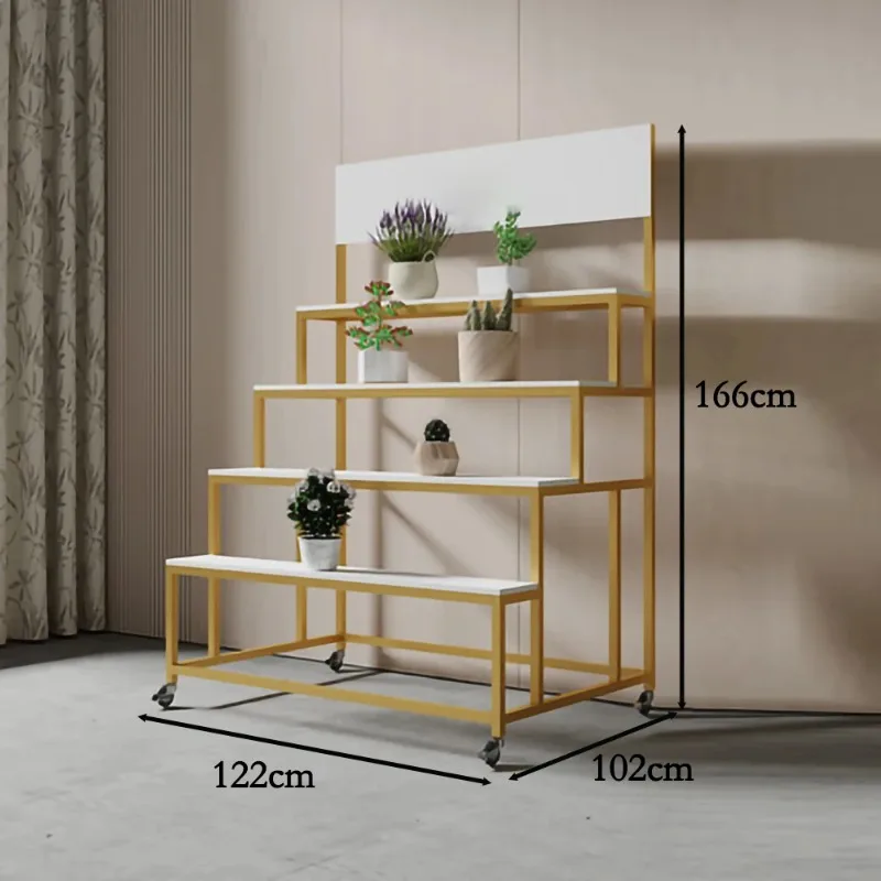 High Quality Gorgeous Flower Shop 3 Layer Decorative Flower Outdoor Golden Step Flower Display Rack Metal Floor Stand